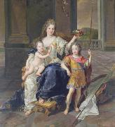 Francois de Troy Painting of the Duchess of La Ferte-Senneterre with the future Louis XV on her lap (then styled the Duke of Anjou) and the Duke of Brittany standing n France oil painting artist